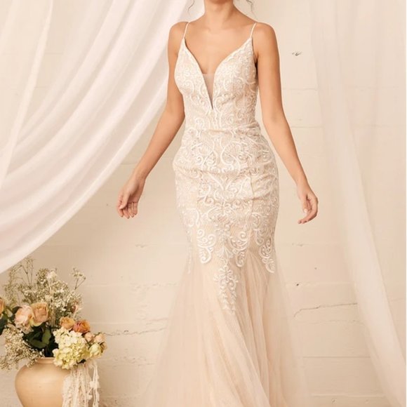 Lulus | Keeping My Promise White Embroidered Lace Trumpet Maxi Dress Wedding - Picture 6 of 6